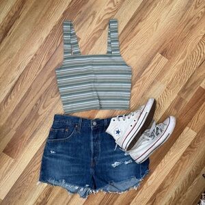 American Eagle green and blue striped crop top #striped #croptop #summer